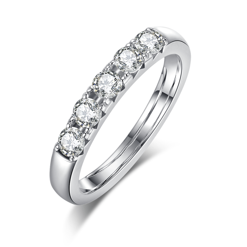 Four Claw Women's Ring S925 Silver Plated 18k White Gold Primary and Secondary Set Ring Stacked Customized Main Stone Moissand Diamond 1.0ct/Secondary Stone High Carbon Diamond