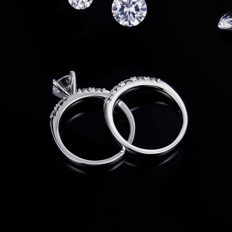 Four Claw Women's Ring S925 Silver Plated 18k White Gold Primary and Secondary Set Ring Stacked Customized Main Stone Moissand Diamond 1.0ct/Secondary Stone High Carbon Diamond