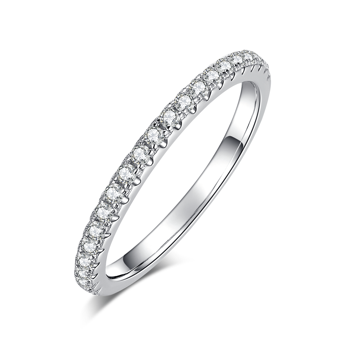 圆包女戒S925银镀18K白金主副套戒叠戴定制主石莫桑钻1.0ct/副石高碳钻
