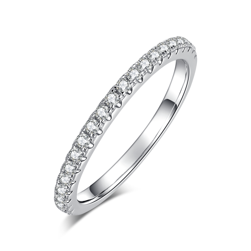 Round Bag Women's Ring S925 Silver Plated 18K White Gold Primary and Secondary Set, Stacked Customized Main Stone Moissanite Diamond 1.0ct/Secondary Stone High Carbon Diamond