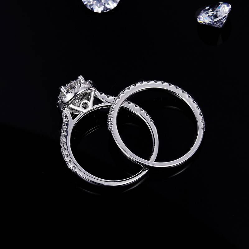 Round Bag Women's Ring S925 Silver Plated 18K White Gold Primary and Secondary Set, Stacked Customized Main Stone Moissanite Diamond 1.0ct/Secondary Stone High Carbon Diamond