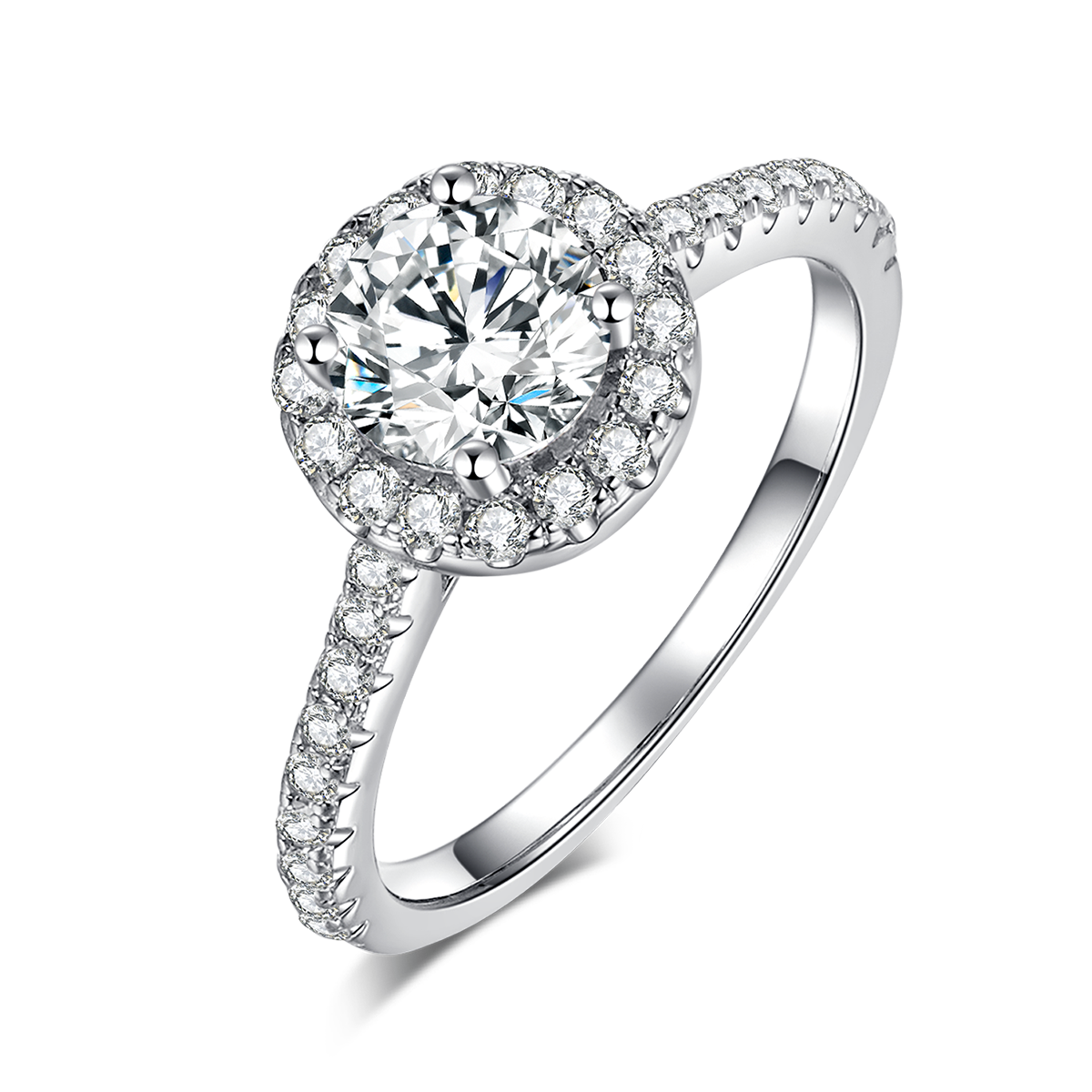 圆包女戒S925银镀18K白金主副套戒叠戴定制主石莫桑钻1.0ct/副石高碳钻