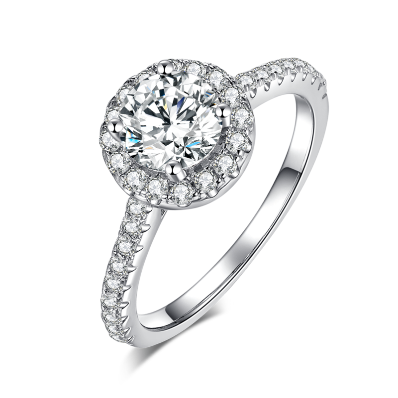 Round Bag Women's Ring S925 Silver Plated 18K White Gold Primary and Secondary Set, Stacked Customized Main Stone Moissanite Diamond 1.0ct/Secondary Stone High Carbon Diamond