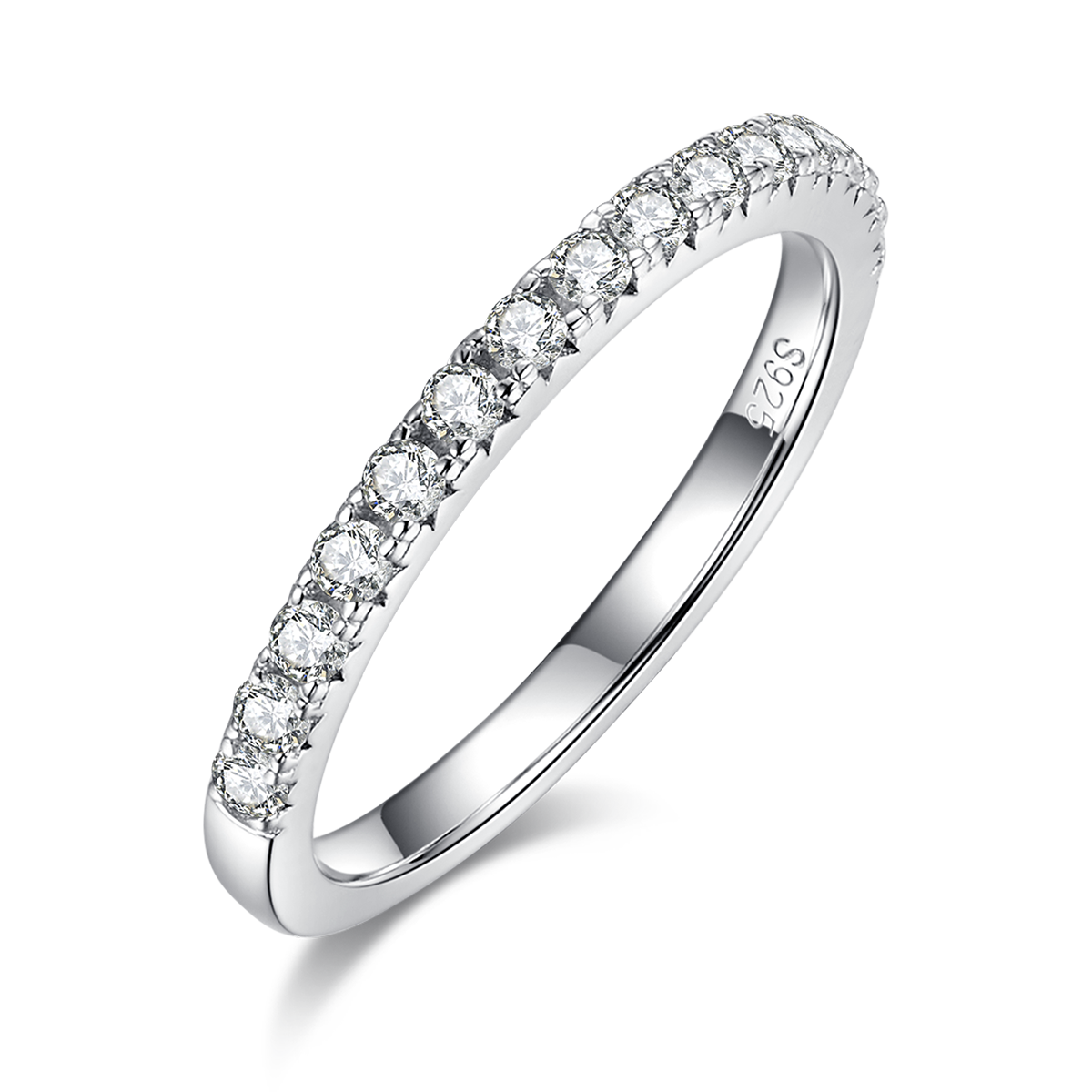 四爪女戒S925银镀18k白金主副套戒叠戴定制主石莫桑钻1.0ct/副石高碳钻