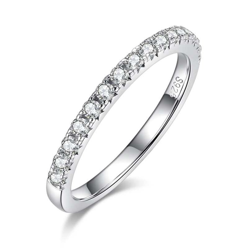 Four Claw Women's Ring S925 Silver Plated 18k White Gold Primary and Secondary Set Ring Stacked Customized Main StoneMoissanite Diamond 1.0ct/Secondary Stone High Carbon Diamond