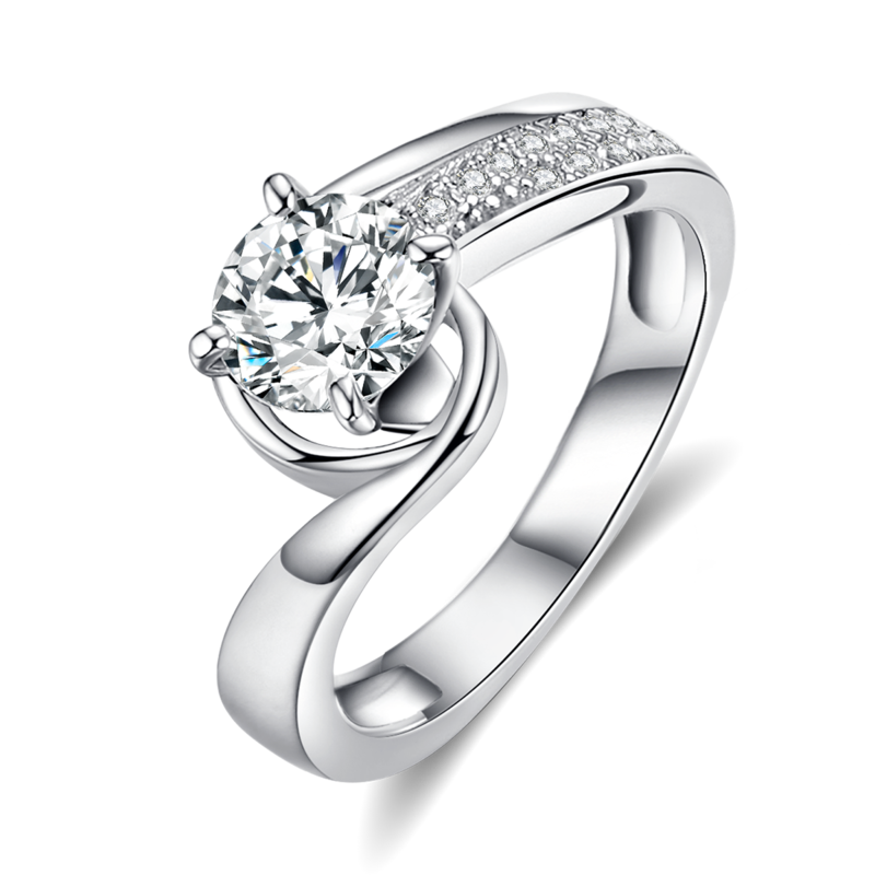 扭臂四爪女戒S925银镀白金主副套戒叠戴定制主石莫桑钻1.0ct/副石高碳钻