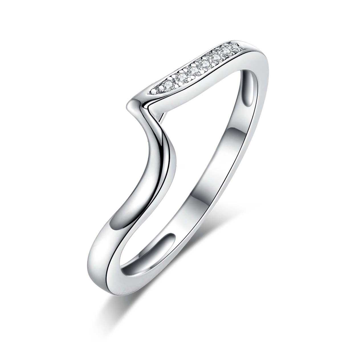 扭臂四爪女戒S925银镀白金主副套戒叠戴定制主石莫桑钻1.0ct/副石高碳钻