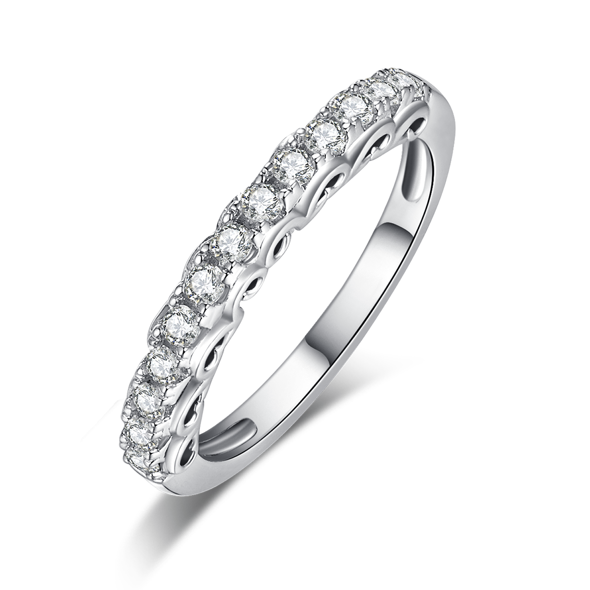 Micro Inlaid Four Claw Women's Ring S925 Silver Plated Platinum Primary and Secondary Set Ring Stacking Customized Main Stone Moissanite  1.0ct/Secondary Stone High Carbon Diamond