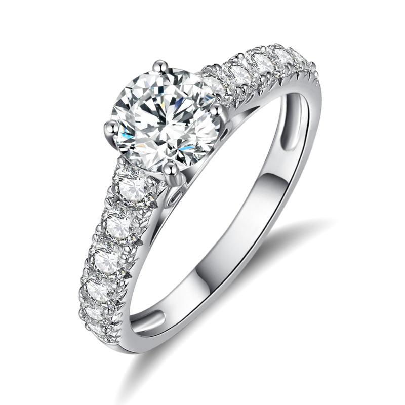 Micro Inlaid Four Claw Women's Ring S925 Silver Plated Platinum Primary and Secondary Set Ring Stacking Customized Main Stone Moissanite Diamond 1.0ct/Secondary Stone High Carbon Diamond