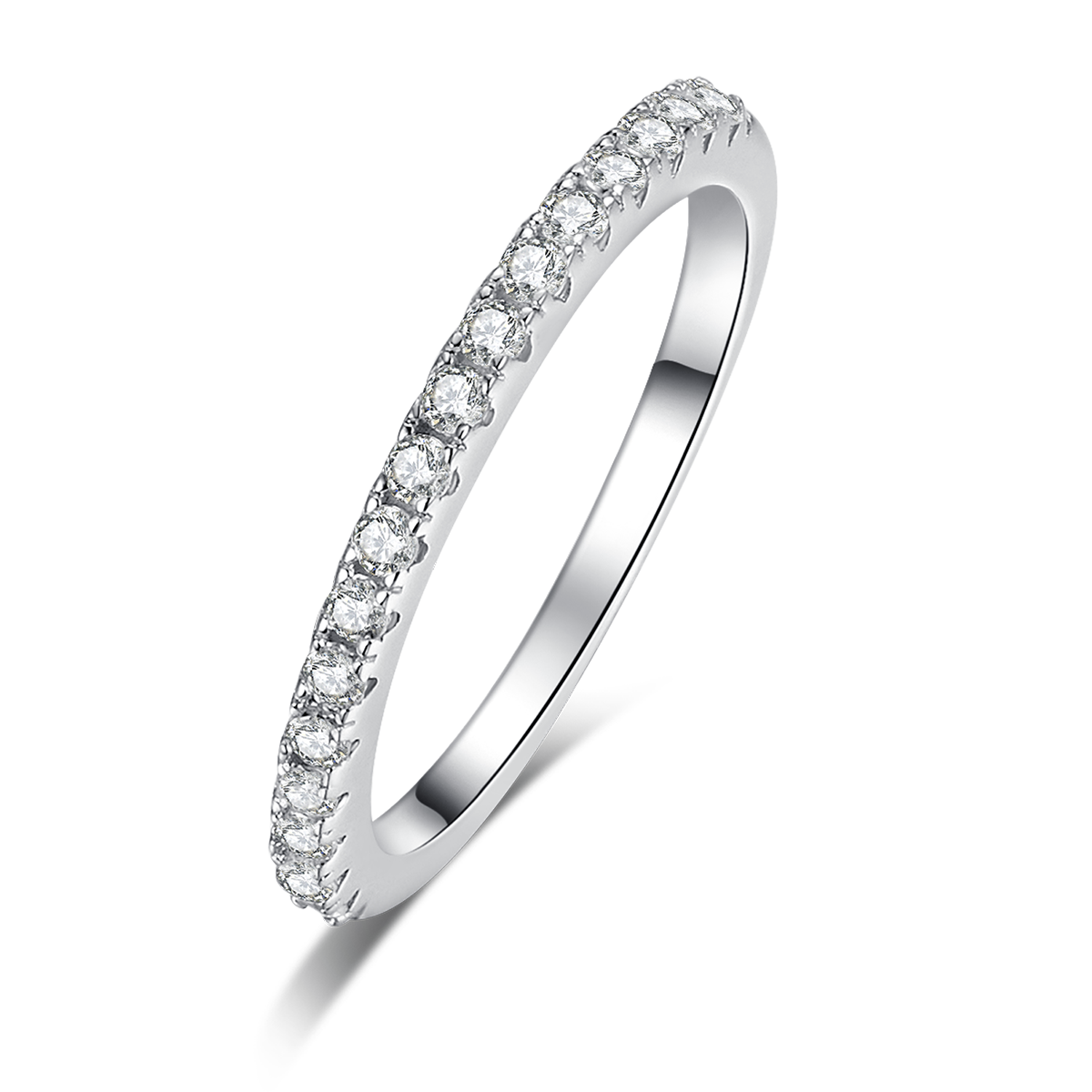 豪华圆包女戒S925银镀白金主副套戒叠戴定制主石莫桑钻1.0ct/副石高碳钻