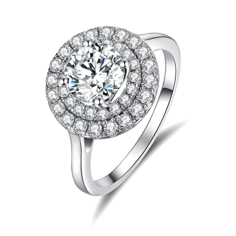 Luxury Round Bag Women's Ring S925 Silver Plated Platinum Primary and Secondary Set Ring Stacked Customized Main Stone Moissanite Diamond 1.0ct/Secondary Stone High Carbon Diamond