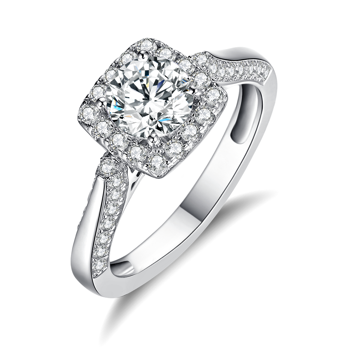 Fang Bao Women's Ring S925 Silver Plated Platinum Primary and Secondary Set Ring Stacking Customized Main StoneMoissanite  1.0ct/Secondary Stone High Carbon Diamond