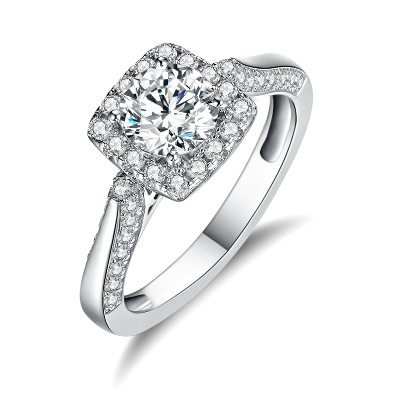 方包女戒S925银镀白金主副套戒叠戴定制主石莫桑钻1.0ct/副石高碳钻