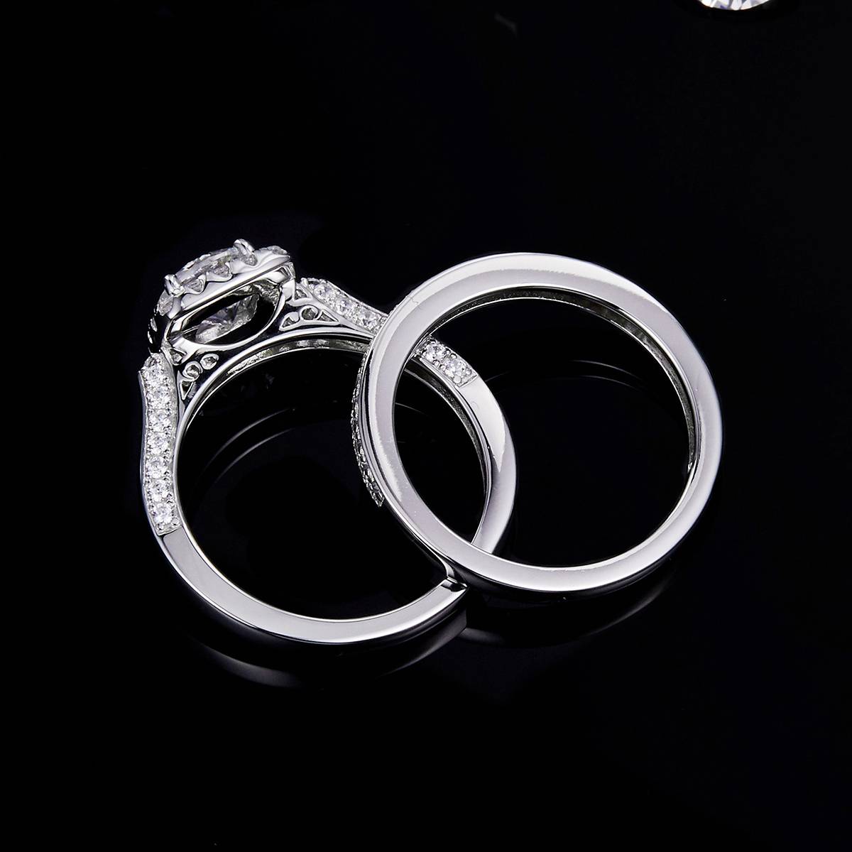 Fang Bao Women's Ring S925 Silver Plated Platinum Primary and Secondary Set Ring Stacking Customized Main StoneMoissanite  1.0ct/Secondary Stone High Carbon Diamond