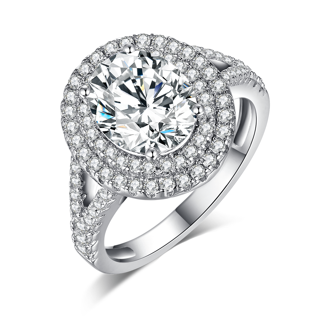 Egg shaped luxury round bag women's ring S925 silver plated platinum main and secondary sets of rings, stacked and customized main stone moissanite  3.0ct/secondary stone high carbon diamond