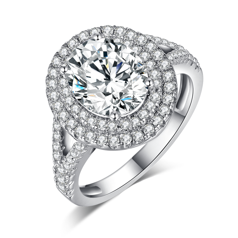 Egg shaped luxury round bag women's ring S925 silver plated platinum main and secondary sets of rings, stacked and customized main stone moissanite diamond 3.0ct/secondary stone high carbon diamond