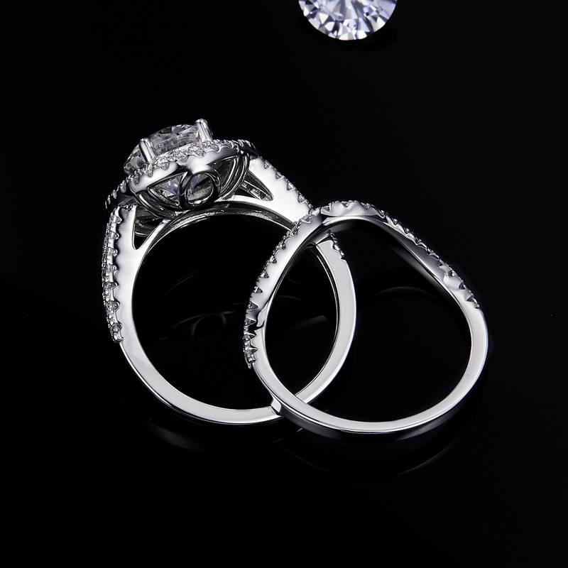 Egg shaped luxury round bag women's ring S925 silver plated platinum main and secondary sets of rings, stacked and customized main stone moissanite diamond 3.0ct/secondary stone high carbon diamond