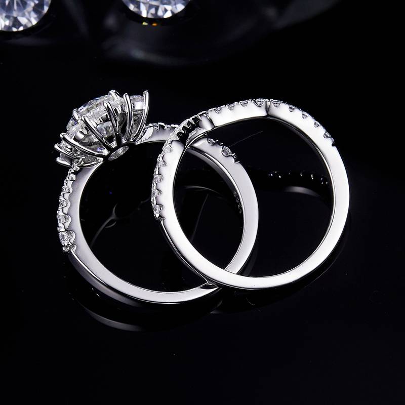 Sunflower Women's Ring S925 Silver Plated Platinum Primary and Secondary Set, Stacked Customized Main Stone Moissanite Diamond 1.0ct/Secondary Stone High Carbon Diamond
