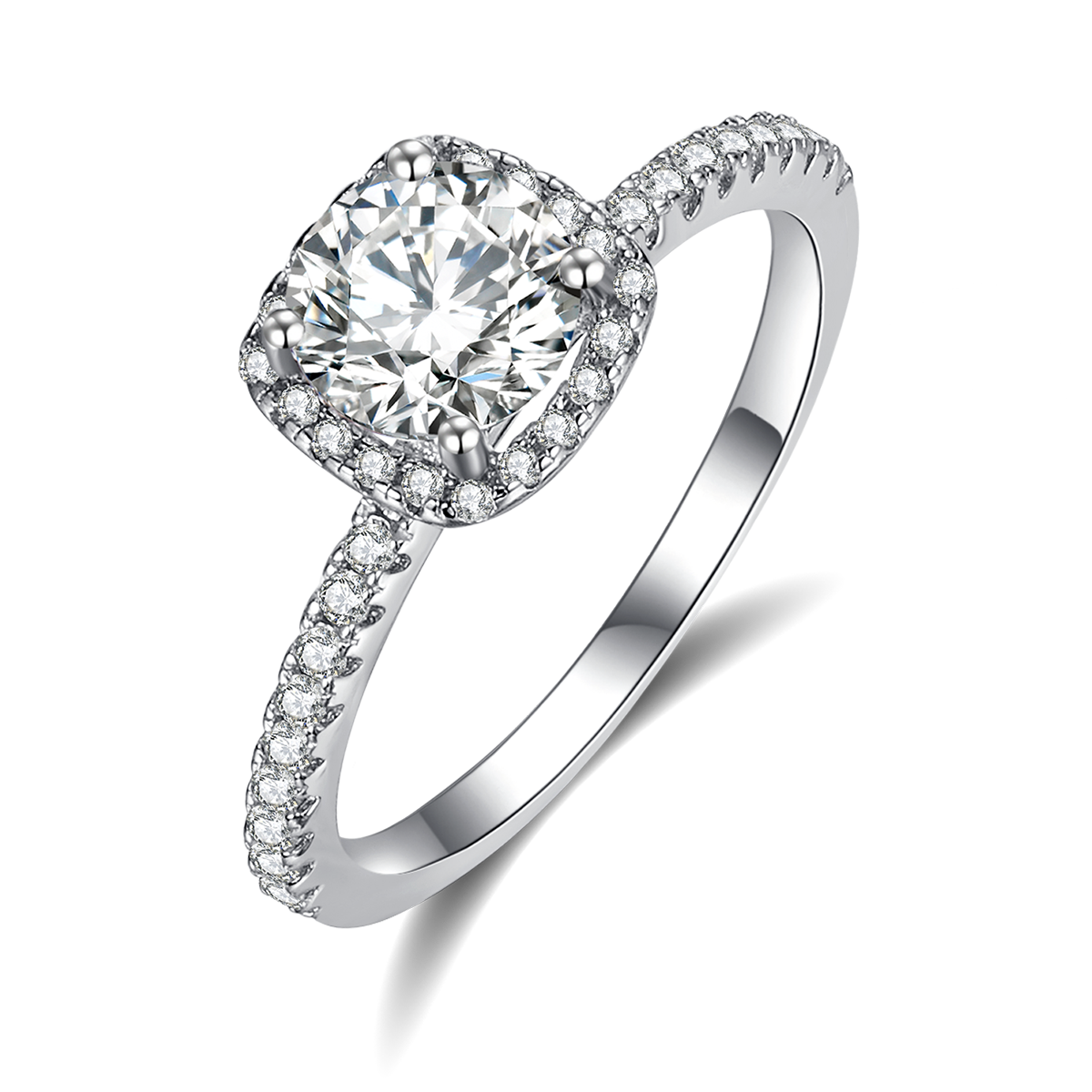 Square Inlaid Women's Ring S925 Silver Plated Platinum Primary and Secondary Set Ring Stacked Customized Main Stone Moissanite  1.0ct/Secondary Stone High Carbon 