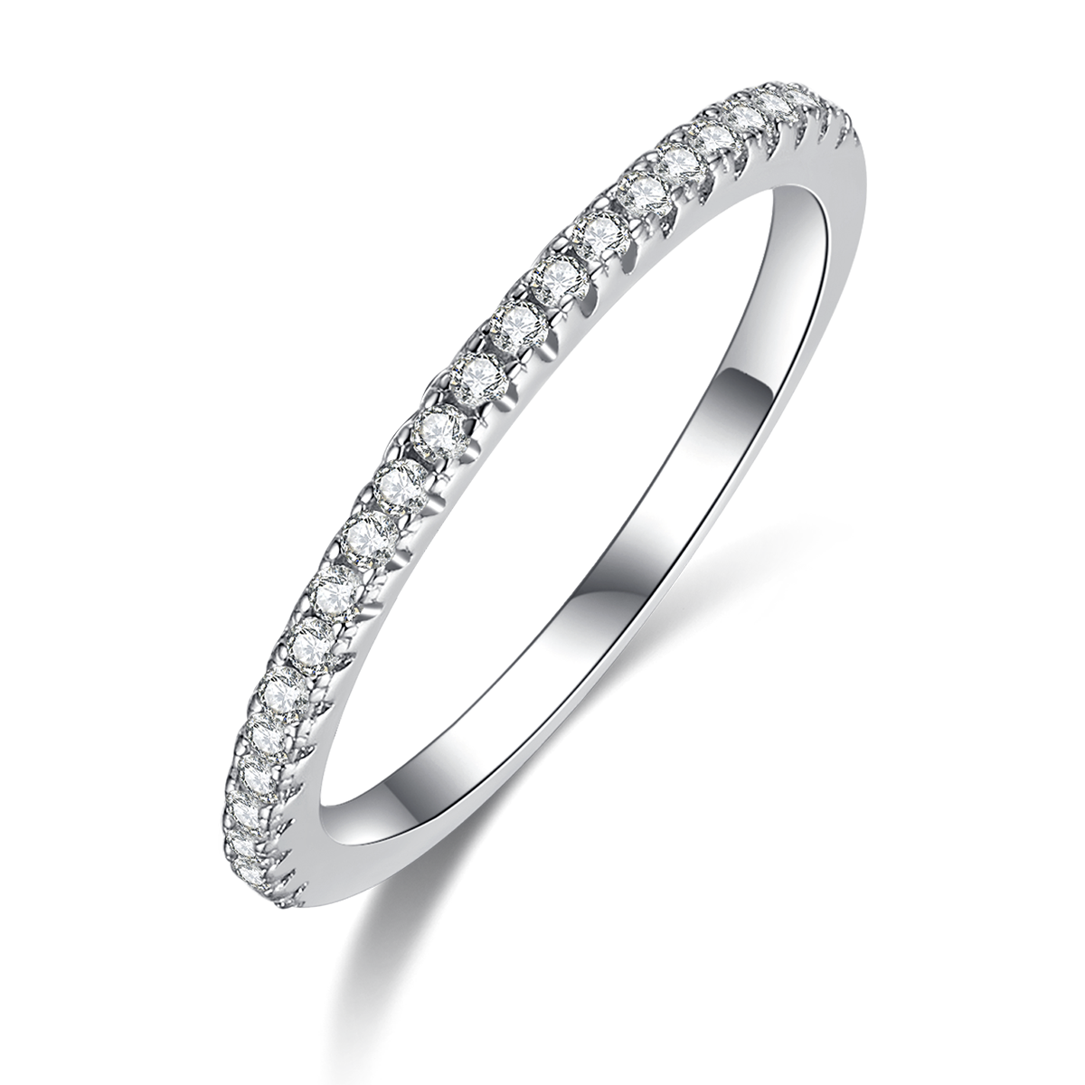 Square Inlaid Women's Ring S925 Silver Plated Platinum Primary and Secondary Set Ring Stacked Customized Main Stone Moissanite  1.0ct/Secondary Stone High Carbon 