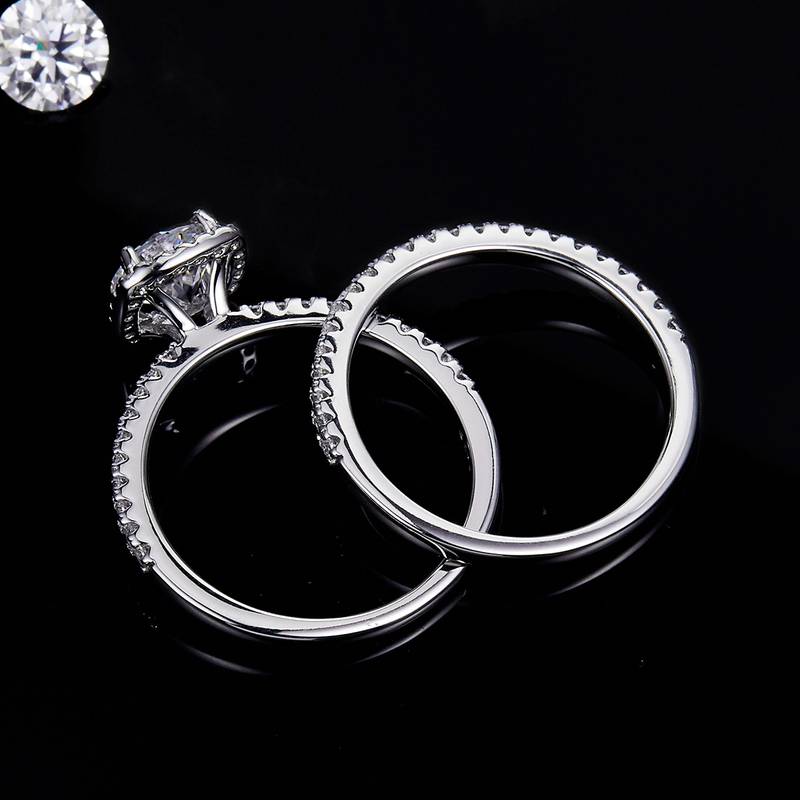 Square Inlaid Women's Ring S925 Silver Plated Platinum Primary and Secondary Set Ring Stacked Customized Main Stone Moissanite Diamond 1.0ct/Secondary Stone High Carbon Diamond