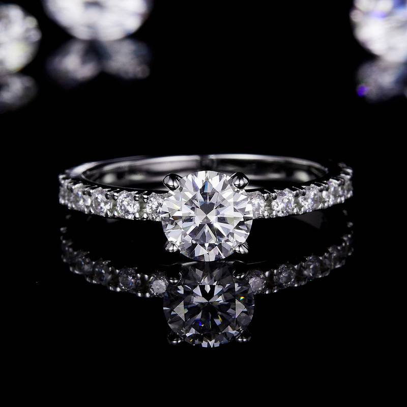 Light Luxury Four Claw Women's Ring S925 Silver Plated Platinum Customized Main Stone Moissanite Diamond 1.0ct/Secondary Stone High Carbon Diamond