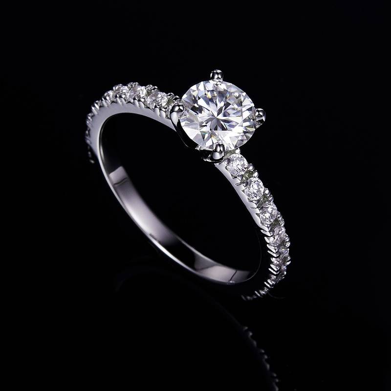 Light Luxury Four Claw Women's Ring S925 Silver Plated Platinum Customized Main Stone Moissanite Diamond 1.0ct/Secondary Stone High Carbon Diamond