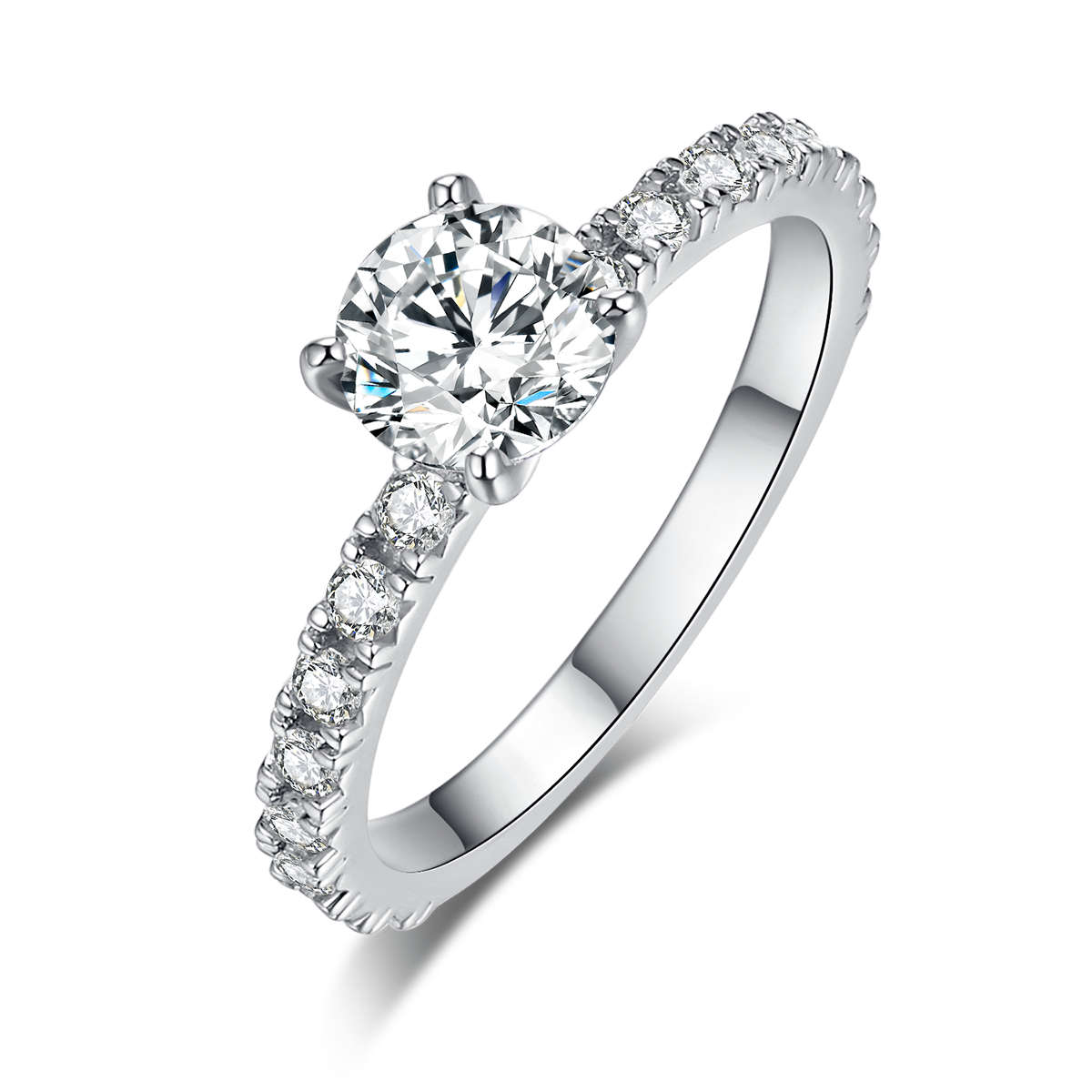 Light Luxury Four Claw Women's Ring S925 Silver Plated Platinum Customized Main Stone Moissanite  1.0ct/Secondary Stone High Carbon Diamond