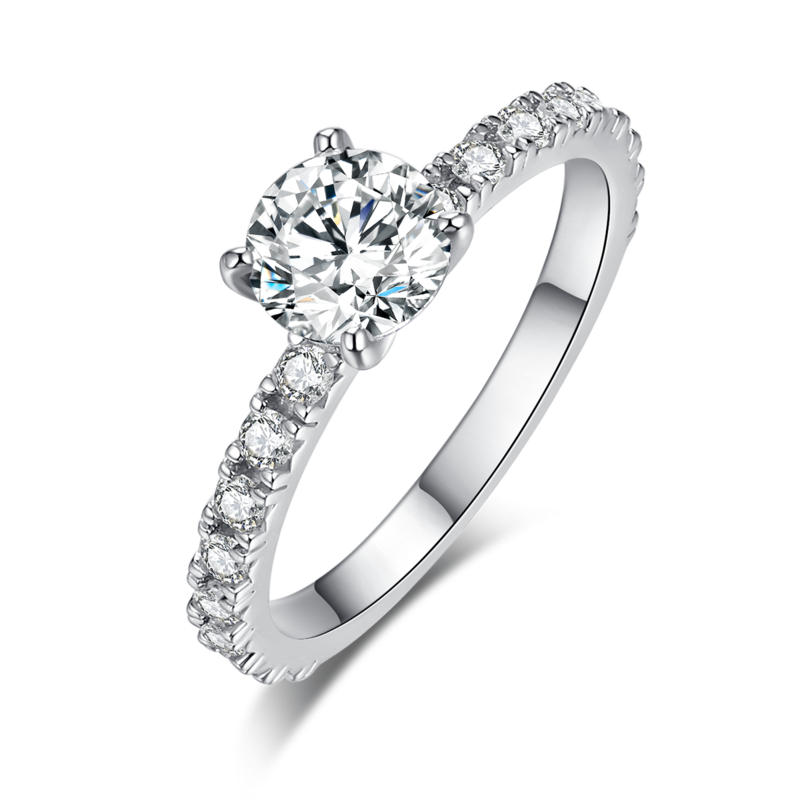 Light Luxury Four Claw Women's Ring S925 Silver Plated Platinum Customized Main Stone Moissanite Diamond 1.0ct/Secondary Stone High Carbon Diamond