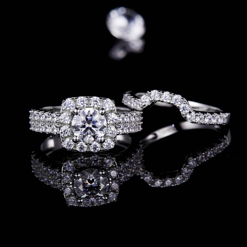 Fashionable luxury square bag women's ring S925 silver plated platinum main and secondary sets of rings, stacked and customized main stone moissanite diamond 1.0ct/secondary stone high carbon diamond