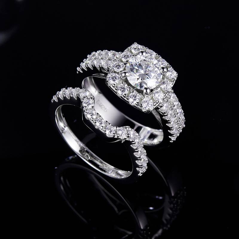Fashionable luxury square bag women's ring S925 silver plated platinum main and secondary sets of rings, stacked and customized main stone moissanite diamond 1.0ct/secondary stone high carbon diamond