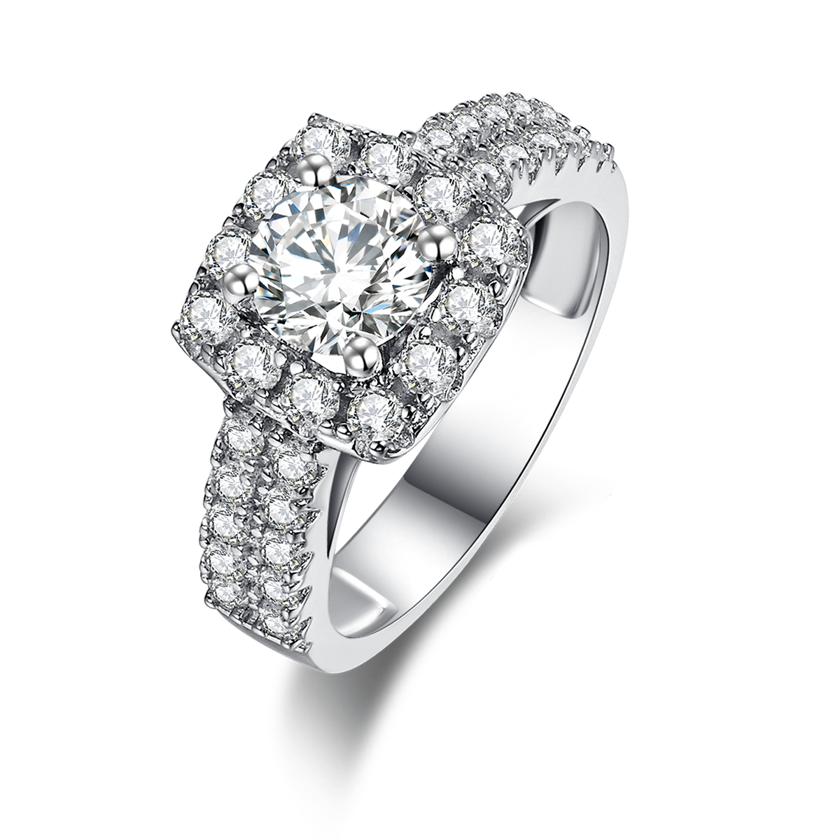 Fashionable luxury square bag women's ring S925 silver plated platinum main and secondary sets of rings, stacked and customized main stone moissanite  1.0ct/secondary stone high carbon diamond