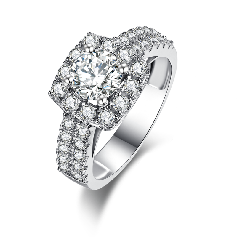 Fashionable luxury square bag women's ring S925 silver plated platinum main and secondary sets of rings, stacked and customized main stone moissanite diamond 1.0ct/secondary stone high carbon diamond