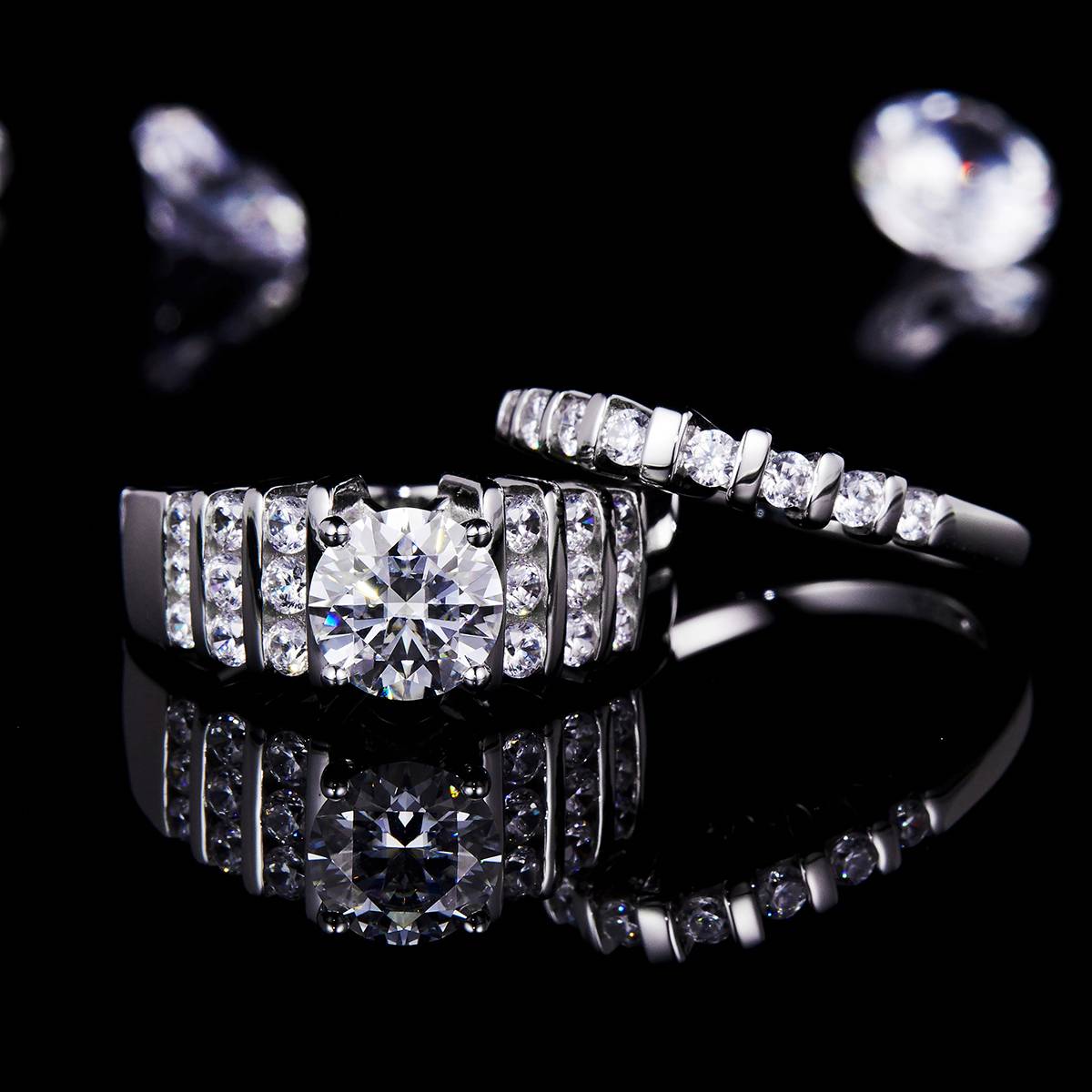 Chao Brand Cross border Women's Ring S925 Silver Plated Platinum Primary and Secondary Set Ring Stacking Customized Main Stone Moissanite  1.2ct/High Carbon 
