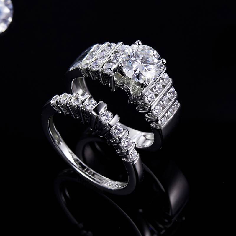 Chao Brand Cross border Women's Ring S925 Silver Plated Platinum Primary and Secondary Set Ring Stacking Customized Main Stone Moissanite Diamond 1.2ct/High Carbon Diamond