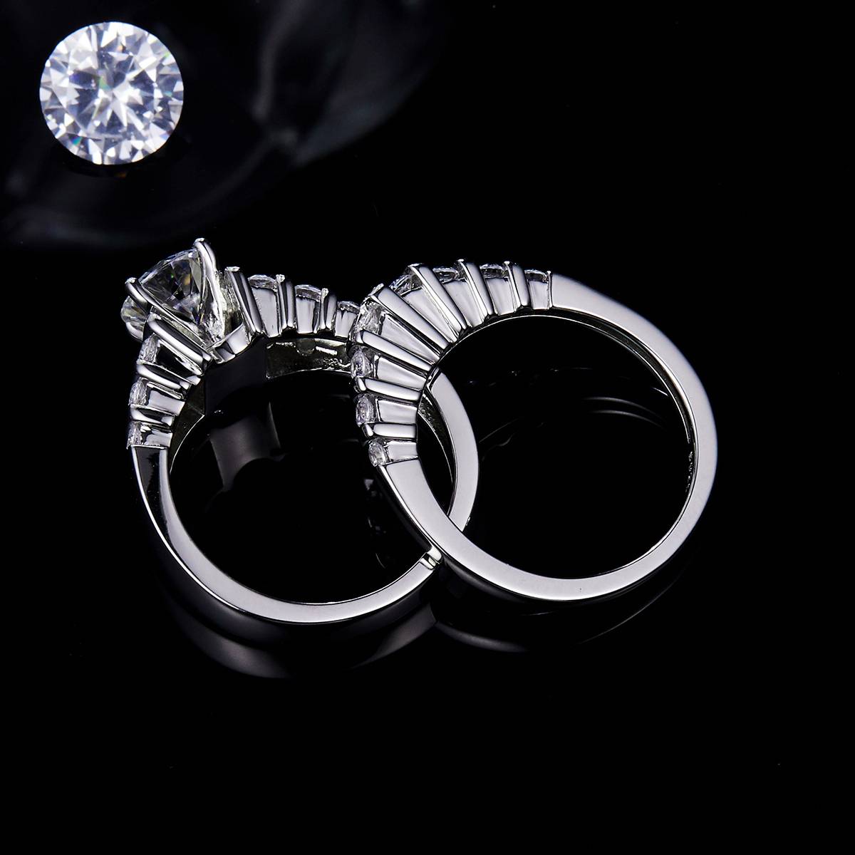 Chao Brand Cross border Women's Ring S925 Silver Plated Platinum Primary and Secondary Set Ring Stacking Customized Main Stone Moissanite  1.2ct/High Carbon 