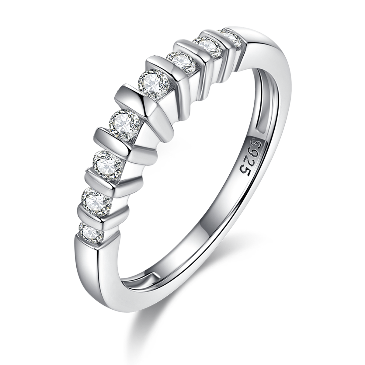Chao Brand Cross border Women's Ring S925 Silver Plated Platinum Primary and Secondary Set Ring Stacking Customized Main Stone Moissanite  1.2ct/High Carbon 