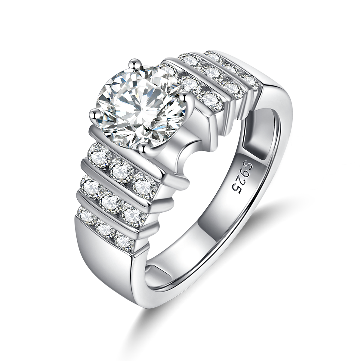 Chao Brand Cross border Women's Ring S925 Silver Plated Platinum Primary and Secondary Set Ring Stacking Customized Main Stone Moissanite  1.2ct/High Carbon 