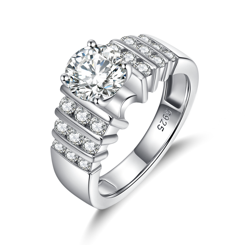 Chao Brand Cross border Women's Ring S925 Silver Plated Platinum Primary and Secondary Set Ring Stacking Customized Main Stone Moissanite Diamond 1.2ct/High Carbon Diamond