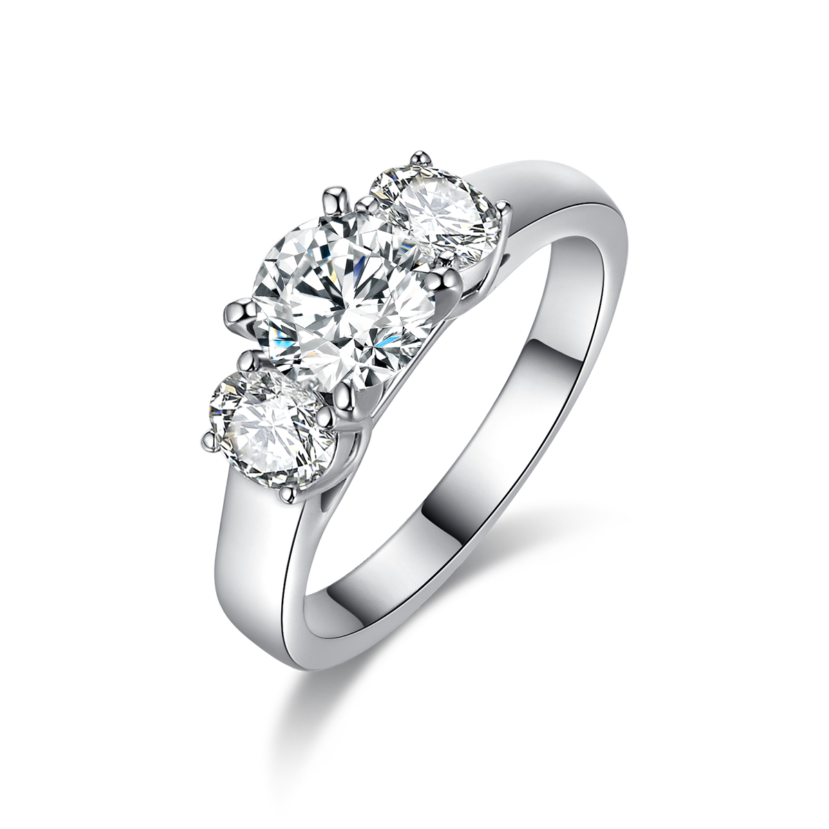 Four Claw Pigeon Egg Three Diamond Women's Ring S925 Silver Plated Platinum Customized Main Stone Moissanite  1.0ct/Secondary Stone High Carbon Diamond