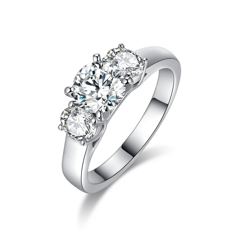 Four Claw Pigeon Egg Three Diamond Women's Ring S925 Silver Plated Platinum Customized Main Stone Moissanite Diamond 1.0ct/Secondary Stone High Carbon Diamond