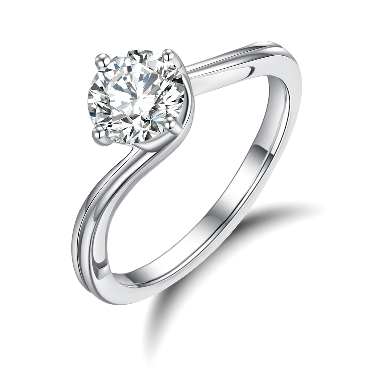 花蕾扭臂女戒S925银镀白金主副套戒叠戴定制主石莫桑钻1.0ct