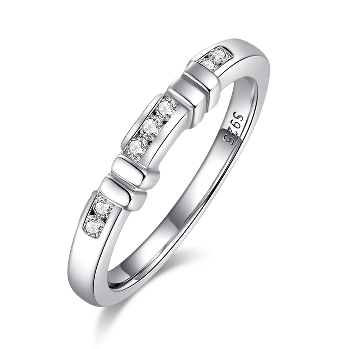 Unique bamboo four claw women's ring S925 silver plated platinum main and secondary sets of rings, stacked and customized main stone moissanite  1.0ct/secondary stone high carbon 