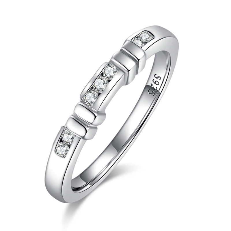 Unique bamboo four claw women's ring S925 silver plated platinum main and secondary sets of rings, stacked and customized main stone moissanite diamond 1.0ct/secondary stone high carbon diamond