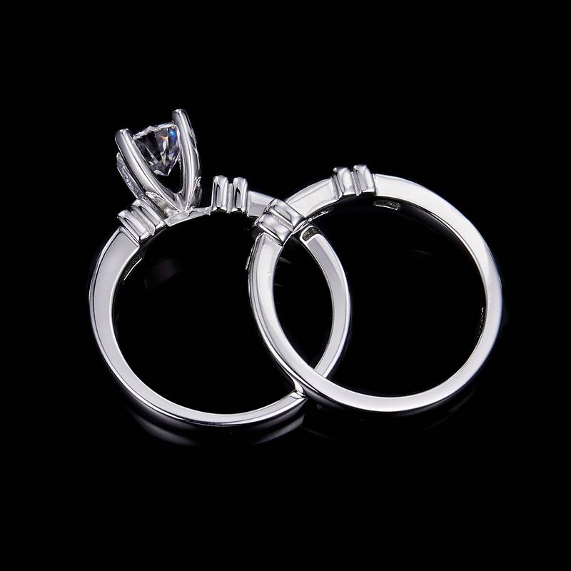 Unique bamboo four claw women's ring S925 silver plated platinum main and secondary sets of rings, stacked and customized main stone moissanite diamond 1.0ct/secondary stone high carbon diamond