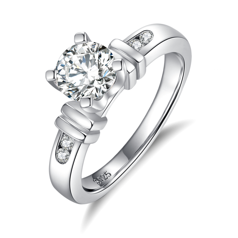 Unique bamboo four claw women's ring S925 silver plated platinum main and secondary sets of rings, stacked and customized main stone moissanite diamond 1.0ct/secondary stone high carbon diamond