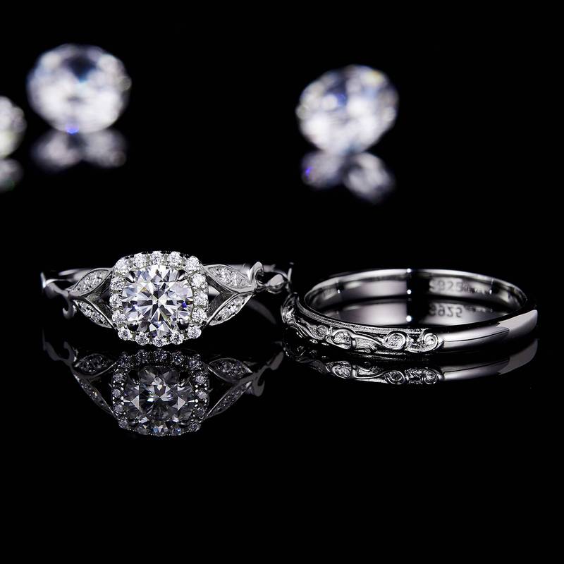Hollow Leaf Square Bag Women's Ring S925 Silver Plated Platinum Primary and Secondary Set Ring Stacking Customized Main Stone Moissanite Diamond 0.6ct/Secondary Stone High Carbon Diamond