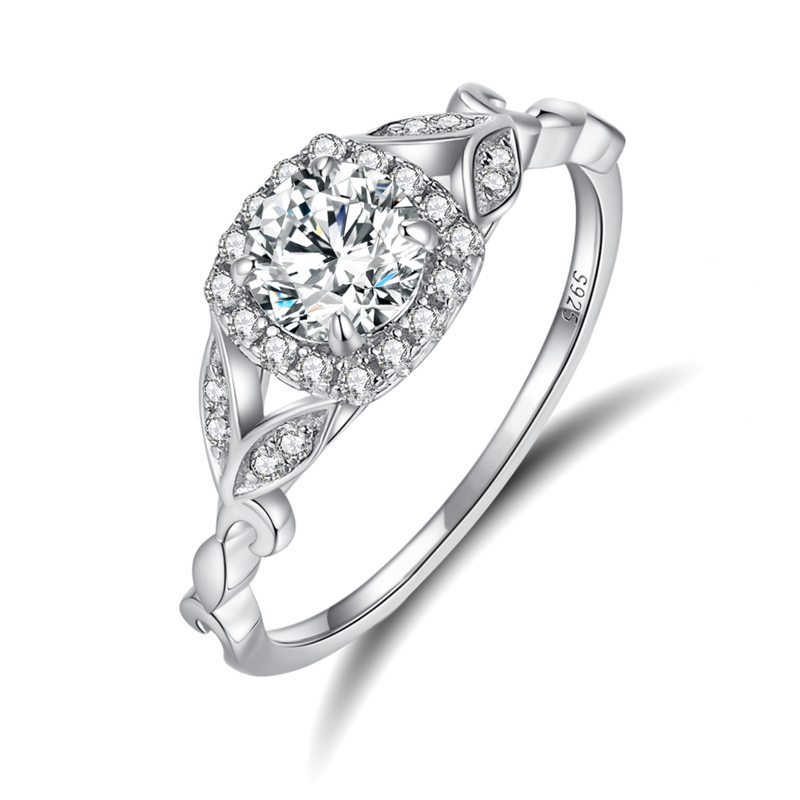 Hollow Leaf Square Bag Women's Ring S925 Silver Plated Platinum Primary and Secondary Set Ring Stacking Customized Main Stone Moissanite Diamond 0.6ct/Secondary Stone High Carbon Diamond