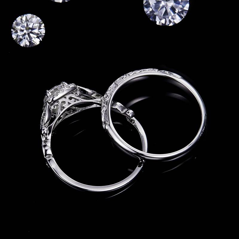 Hollow Leaf Square Bag Women's Ring S925 Silver Plated Platinum Primary and Secondary Set Ring Stacking Customized Main Stone Moissanite Diamond 0.6ct/Secondary Stone High Carbon Diamond