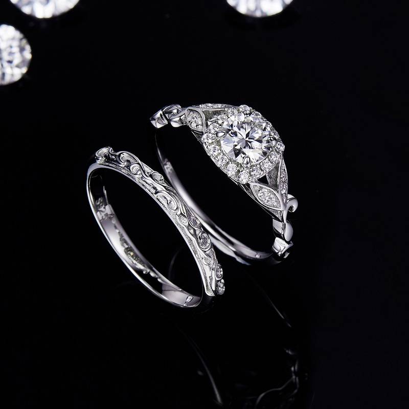 Hollow Leaf Square Bag Women's Ring S925 Silver Plated Platinum Primary and Secondary Set Ring Stacking Customized Main Stone Moissanite Diamond 0.6ct/Secondary Stone High Carbon Diamond